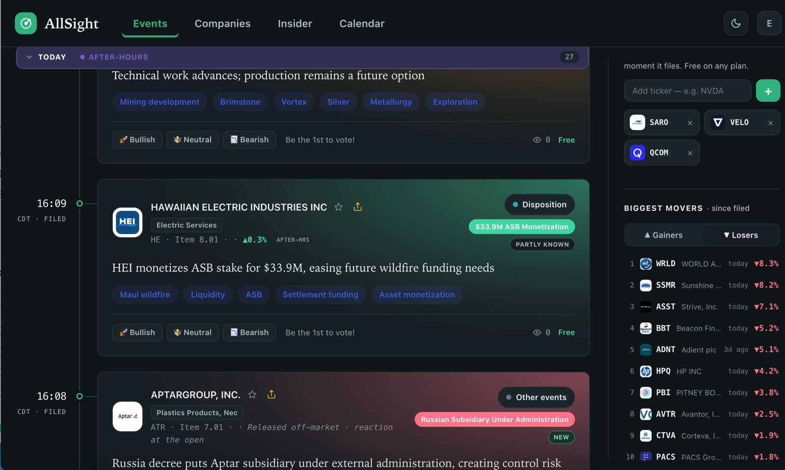 AllSight events feed